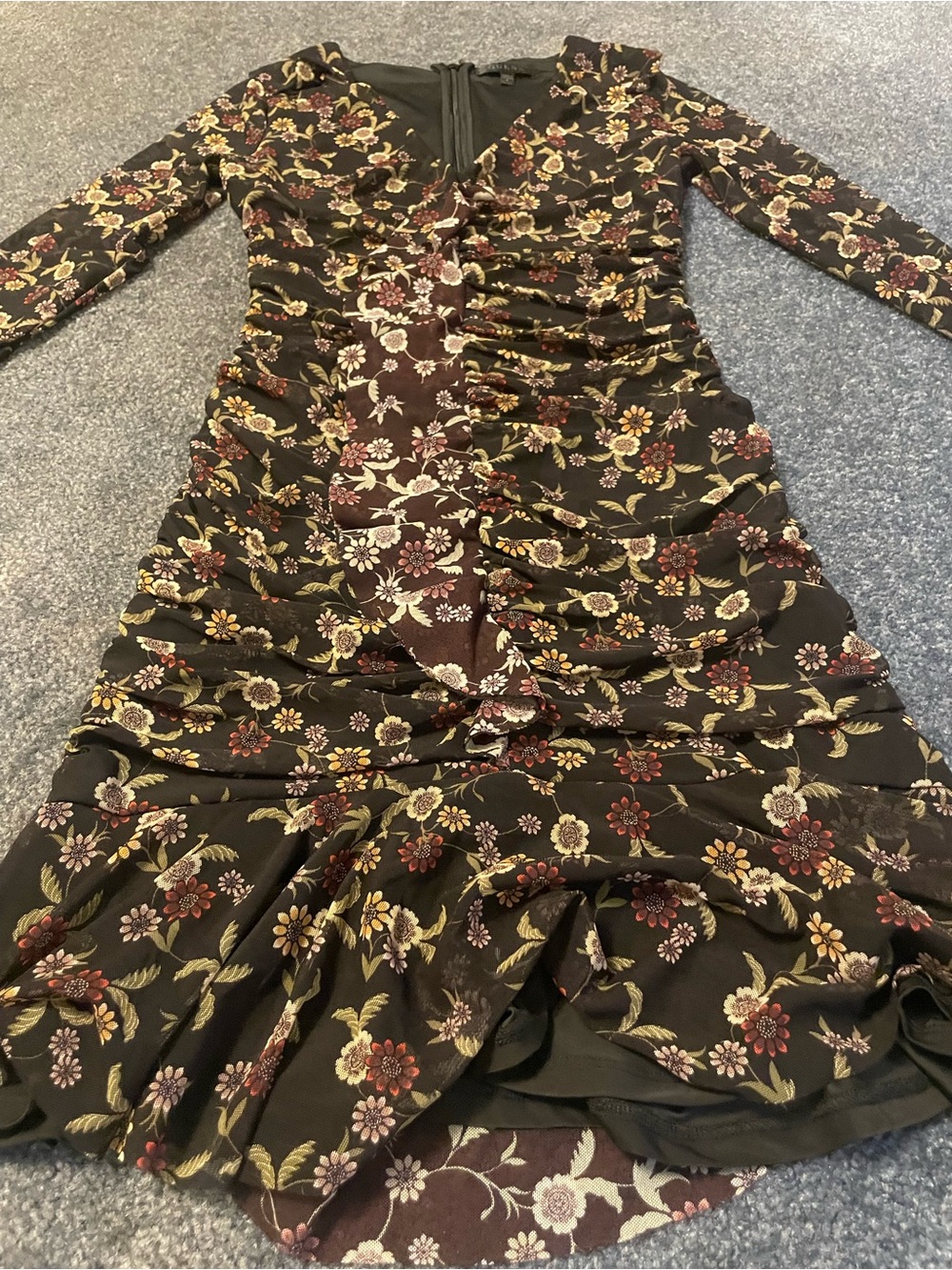 Guess y2k 90’s Floral Flare Ruched Long-Sleeve Women's Dress - Black Floral